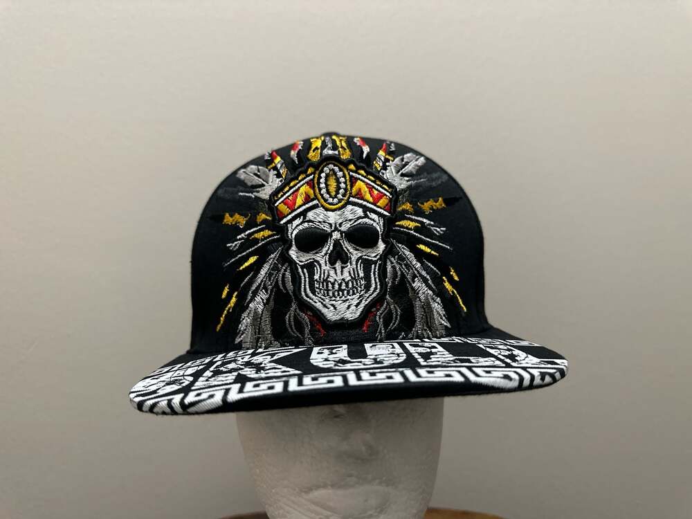 Top Level Skull Chief Native‎ American Headdress Snapback Hat, One Size